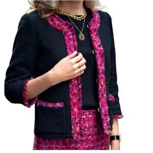 Kate Spade Blazer Jacket Tweed Short Coat Long Sleeve Knit Black Pink Size 12